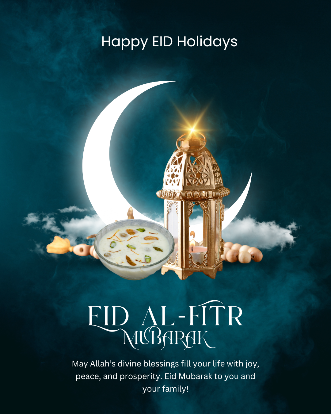 May Allah’s divine blessings fill your life with joy, peace, and prosperity. Eid Mubarak to you and your family!