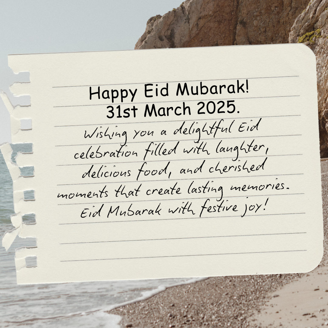 Wishing you a delightful Eid celebration filled with laughter, delicious food, and cherished moments that create lasting memories. Eid Mubarak with festive joy!